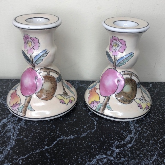 2 vintage porcelain Chinese candlesticks